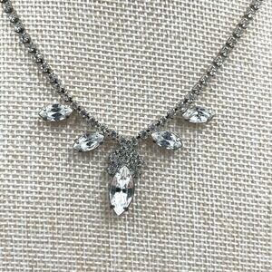 VTG Silver Tone Clear Rhinestone V-Shape Statement Necklace & 2 Tennis Bracelet